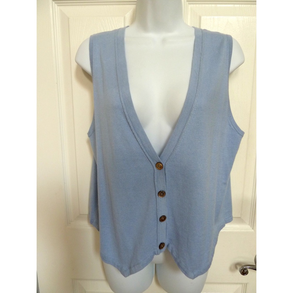 NWT J. Jill Sky Blue Cotton Cashmere Cropped Vest LP 14P Office Academia